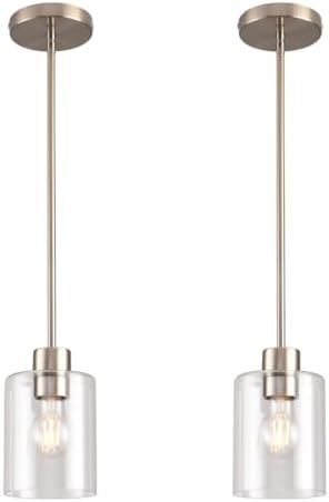 Brushed Nickel Pendant Lights,Modern Farmhouse Pendant Light,Light Fixture Kitchen Pendant Mini Hanging Light for Sink Island,Adjustable Height,Home Décor Lighting (Brushed Nickel 2 pack Stem Rod) by KLSSLighting