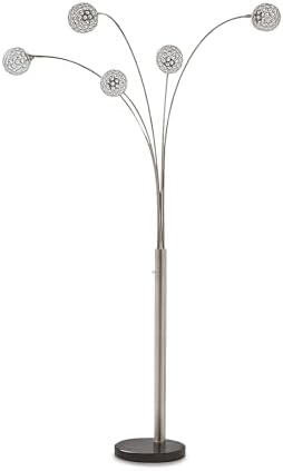 Signature Design by Ashley Winter Contemporary 95" Metal and Black Marble Floor Arc Lamp with 5 Lights & Dimmer Switch, Silver by Unknown