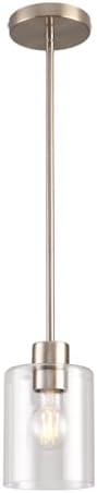 Brushed Nickel Pendant Lights,Modern Farmhouse Pendant Light,Light Fixture Kitchen Pendant Mini Hanging Light for Sink Island,Adjustable Height,Home Décor Lighting(Brushed Nickel 1 pack Stem Rod) by KLSSLighting