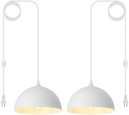 White Plug in Pendant Light,2 Pack 11.8inch Hanging Lights with Plug in Cord 14.7 ft, Hanging Pendant Light,Hanging Lamp Plug in for Bedroom Living Room Kitchen Island by SESIMENTLogoGoboProjector