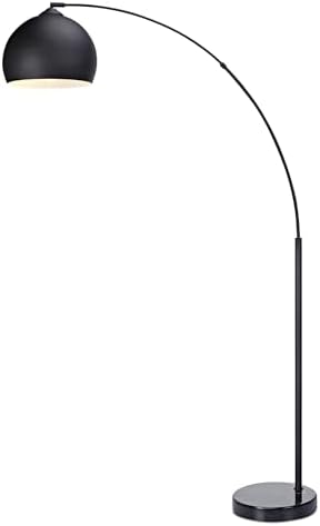 Teamson Home Arquer 66.93" Arc Floor Lamp for Living Rooms, Home Offices, Dining Rooms, Bedrooms with Faux Black Marble Base and Black Bell Shade by TeamsonHome