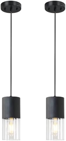 2-Pack Black Pendant Light Fixtures, Adjustable Modern Pendant Lights for Kitchen Island, Industrial Clear Glass Pendant Lights for Dining Table Hallway Bedroom Living Room by LINSEEDS