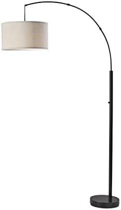 Adesso Arc Floor Lamp with Curved Arm and Oatmeal Fabric Drum Shade – Transitional Overhead Accent Light for Living Room, Bedroom, Home Office, or Reading Area, 74” Tall by Adesso