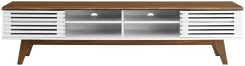 Modway Render Mid-Century Modern Low Profile 70 Inch Media Console TV Stand in Walnut White, 70" - Image 3