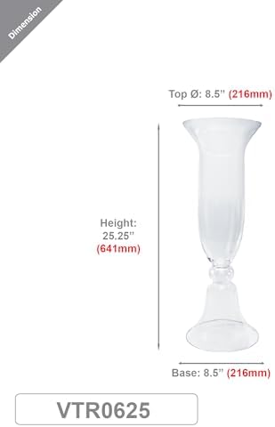 WGV Trumpet Glass Vase, Open Width 8.5", Height 25.25", (Multiple Sizes Choices) Clear Large Floral Planter Centerpiece, Wedding Event Home Decor, 1 Piece (VTR0625) - Image 2