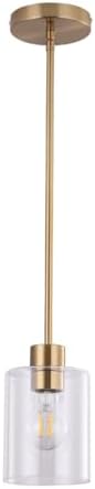 Brass Pendant Light for Kitchen Island 1 Pack, Modern Gold Hanging Light with Adjustable Rod, Farmhouse Brass Pendant Lighting for Dining Room Sink, Brass Rod Ceiling Hanging Light Fixture by KLSSLighting