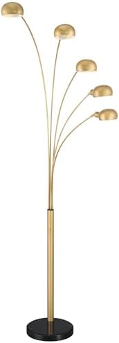 Infini 78" Tall 5-Light Marble Brushed Brass Modern Arc Floor Lamp - Image 2