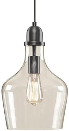INK+IVY Auburn Pendant Kitchen Lighting for Dining Room, Industrial Lights, Hand-blown Glass Bell Shaped Pendant Light for Kitchen Island, Foyer, Bedroom, 9" Dia x 95.5" H, Bronze/Clear by INKIVY