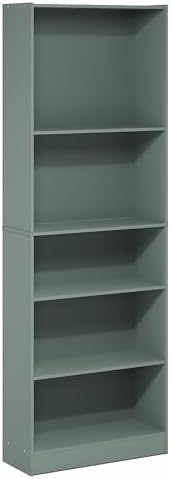 Furinno Jaya 5-Tier Book Shelf with Adjustable Shelves, Sage Green - Image 7