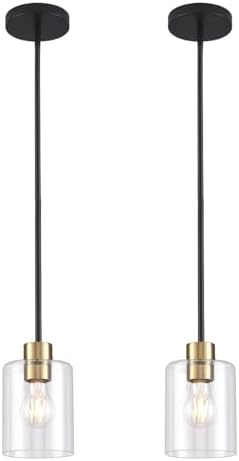 Black Brass Pendant Lights Kitchen Island - Clear Glass Pendant Light Fixture Multiple Stems Rods 3 Units 12 Inch 3 Units 4 Inch (2 Pack Black Brass Downrod) by KLSSLighting