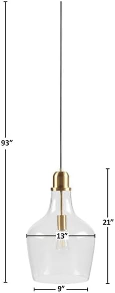 Ink+Ivy Auburn Pendant Kitchen Lighting for Dining Room, Industrial Lights, Hand-Blown Glass Bell Shaped Pendant Light for Kitchen Island, Foyer, Bedroom, 13" Dia x 95.5" H, Gold/Clear - Image 3