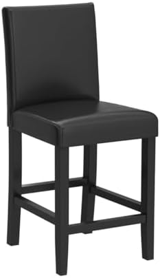GOTMINSI Set of 2 Classic 24 Inches Counter Height Stools Upholstered Bar Stools with Solid Wood Legs and Black Leather Counter Stool(PU Black) - Image 5