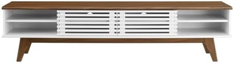 Modway Render Mid-Century Modern Low Profile 70 Inch Media Console TV Stand in Walnut White, 70" - Image 4