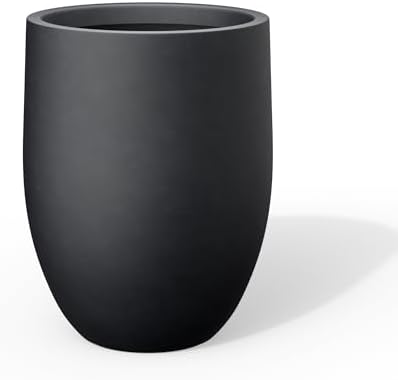 Kante Large Round Bullet Black Concrete Planter 21.7" Tall, Outdoor by Unknown