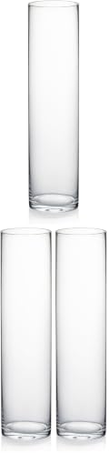 WGVI Quality Thick Weighted Tall Clear Cylinder Glass Vases, 4" W x 16" H, Flower Arrangement Floating Candle Holders Wedding Centerpieces Event Floral Container Accent Home Decor, 1 Piece (Pack of 3) by WGVInternational-OpusGlassware