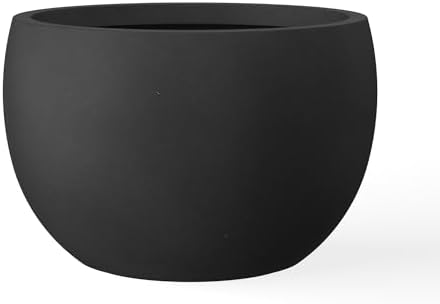 Kante Large Round Bowl Black Concrete Planter 20" Dia, Outdoor by Unknown