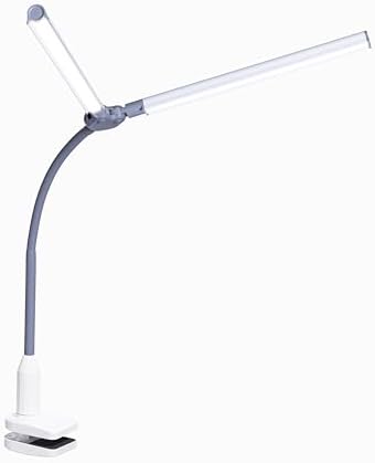 DuoPro Clamp LED Lamp - 6,000K Daylight, 2,100 Lux at 12", 4 Brightness Levels, Anti-Glare Shades, Adjustable Arm, Slim Design, Perfect for Sewing, Reading, Crafts, Beauty Treatments - Grey/White by DaylightCompany-USA