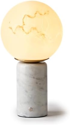Natural Carrara White Table Lamp Cordless Rechargeable Marble Touch Night Light with Glass Shade 3 Color Adjustable LED Dimmable Ambient Lighting for Bedroom Living Room Desk Shelf by Unknown