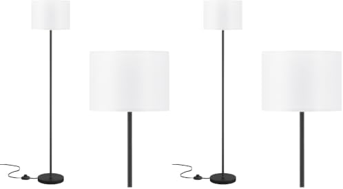 Modern Floor Lamp Simple Design with White Shade, Foot Pedal Switch, 60" Small Tall Lamps for Living Room Bedroom Office Dining Room Kitchen, Black Pole Lamp(Without Bulb) (Pack of 2) by Ambimall