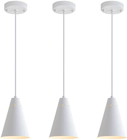 Dijiahua White Pendant Lights Kitchen Island,Dining Room Light Fixtures Over Table 3 Pack with Cone Metal Shade, Modern Farmhouse Mini Chandeliers,Adjustable Cord Hanging Lighting for Bar,Sink by DIJIAHUA