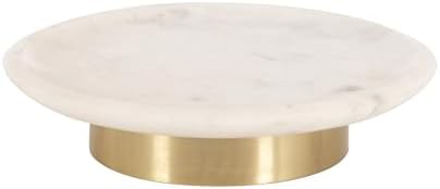 Kate and Laurel Sevienne Modern Glam Round Marble Tray, 10 Inch Diameter, White and Gold, Contemporary Scooped Pedestal Tray for Use as Entryway Tray Catchall or Small Coffee Table Tray by KateandLaurel