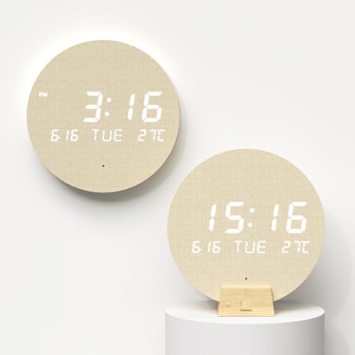 mooas Wood Moon Cordless Mini Digital LED Wall Clock, Date, Temperature by mooas
