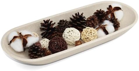 Long Decorative Bowl for Centerpiece, Dough Bowl for home decor 16" Beige by LINCHUAN