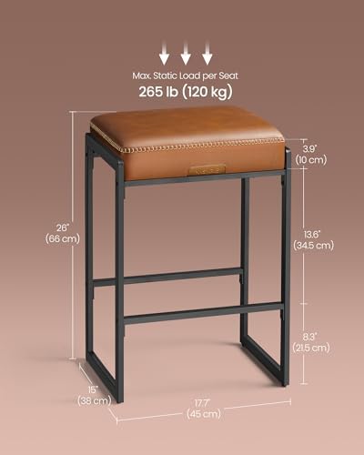 VASAGLE Bar Stools Set of 3, Counter Height, PU Leather, 26-Inch - Image 2