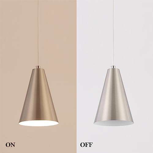 Brushed Nickel Plug In Pendant Light,Hanging Lights with Plug In Cord On/Off Switch, Mini Silver Pendant Lights for Kitchen Island,Modern Chandelier with Metal Shade,Hanging Lamps for Bedroom - Image 7
