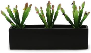 WGVI Long Rectangle Ceramic Planter Vase in Black 14" x 4" x 4"H, Rectangular Box Block Terrarium Pot, Flower Arrangement, Tabletop Centerpiece, Home Decor Organization Storage Container, 1 Pc. - Image 7