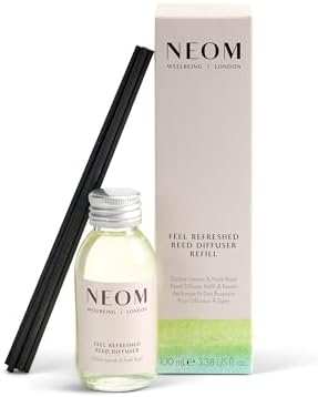 NEOM Feel Refreshed Reed Diffuser Refill, 100ml I Sicilian Lemon and Fresh Basil I 100% Natural fragrances for 12 Weeks I Pure Essential Oils I Energising by NEOM