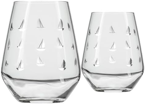 Rolf Glass Sailing Stemless Wine Tumbler 18 ounce | Stemless Wine Glasses Set of 2 | Lead-Free Crystal Glass | Diamond-Wheel Engraved | Proudly Made in the USA by RolfGlass