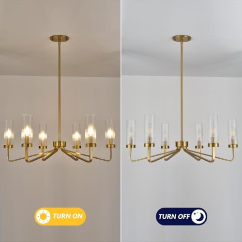 Modern Glass Chandelier, 27" Brushed Gold Chandeliers for Dining Room - Image 5