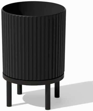 Veradek Demi Series Round Planter w/ Stand for Porch/Patio | Durable Plastic-Concrete & Wooden Stand | Modern Décor for Tall Plants, Flowers by VeradekOutdoor
