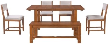 VilroCaz Farmhouse 6-Piece Acacia Wood Extendable Dining Table Set - Image 4