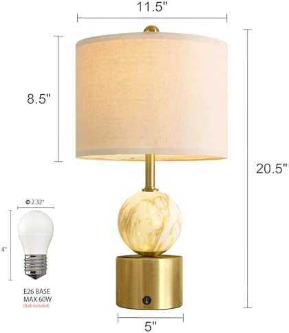 Oneach 20.5" Small Bedside Table Lamps for Bedroom Nightstands, Gold Glass Modern Table Lamps Set of 2 with USB A+C Charging Port, Night Light, Luxury Lamps for Living Room End Table(Bulbs Included) - Image 6
