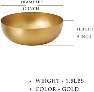 Serene Spaces Living Vintage Gold Decorative Iron Bowl, Table Centerpiece, Fruit Bowl, Floating Candle-Holder, Flower Bowl Vase, Potpourri, Catchall, Dining Table, 12" Diameter & 4" Tall, Single - Image 5