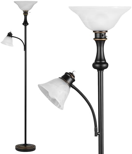 Torchiere Floor Lamp with Adjustable Angle Reading Lamp-Black 71IN by Leasgy