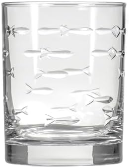 Rolf Glass School of Fish 13 oz Double Old Fashioned Whiskey Cocktail Glass | Set of 2 | Engraved Lead-free Tumbler Glasses | Made in the US - Image 2
