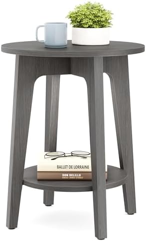 VASAGLE Round Side Table with Lower Shelf, End Table for Small Spaces by VASAGLEbySONGMICSHOME