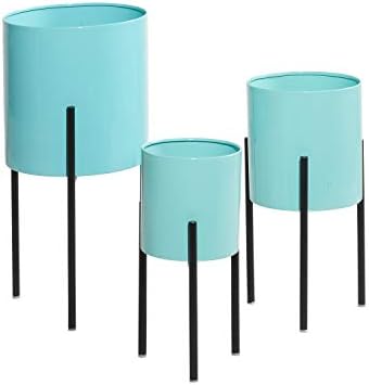 Deco 79 Metal Indoor Outdoor Planter Minimalistic Large Planter Pot with Black Removable Stand, Set of 3 Planters 12", 14", 18"H, Teal - Image 4