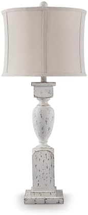 Signature Design by Ashley Madsbrook Table Lamp, 34-Inch Traditional Accent Lighting, Polyresin Construction & Cotton Drum Bell Shade, Vintage Decor for Living Room Console Table, Antique White by Unknown