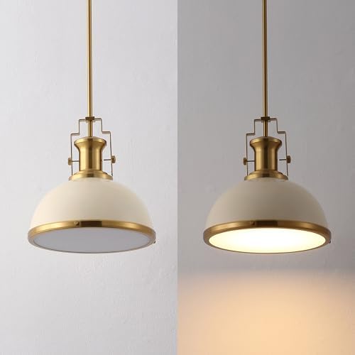 JONATHAN Y Homer Industrial Dome Pendant 13", Almond/Brass Gold - Image 7
