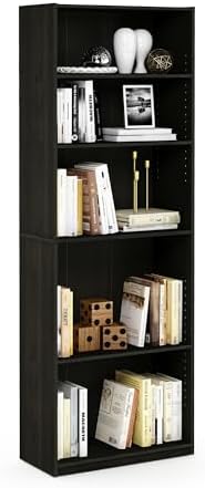 Furinno Jaya 5-Tier Book Shelf with Adjustable Shelves, Black Espresso - Image 7
