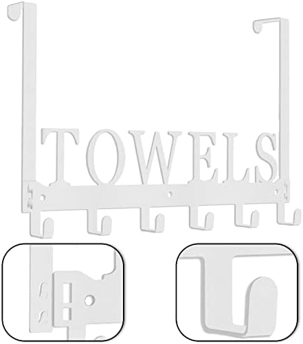 Over The Door Rack, Towel Hooks for Bathroom, Bath Towel Holder Door Mount Metal Towel Hanger for Bedroom Kitchen Pool Beach Towels Bathrobe Wall Mount Towel Rack for Bathrooms (6 Hooks, White) - Image 7