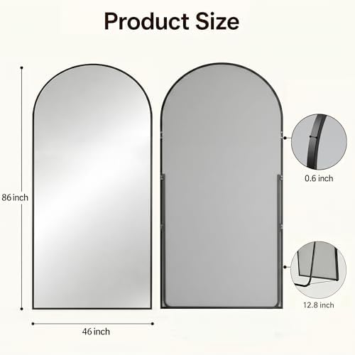 Antok Full Length Mirror, 46"x86" Floor Mirror with Stand, Black, Arched - Image 7