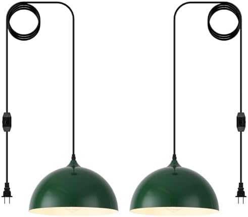 Green Plug in Pendant Light 2 Packs 11.8inch, Farmhouse Pendant Light, Kitchen Pendant Light, Pendant Lights Kitchen Island, Hanging Lights with Plug in Cord for Kitchen 14.7 ft by SESIMENTLogoGoboProjector