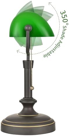 Traditional Banker's Desk Lamp with Glass Shade,Pull Chain Switch, LED Bulb Included (Antique Black+Green) - Image 6