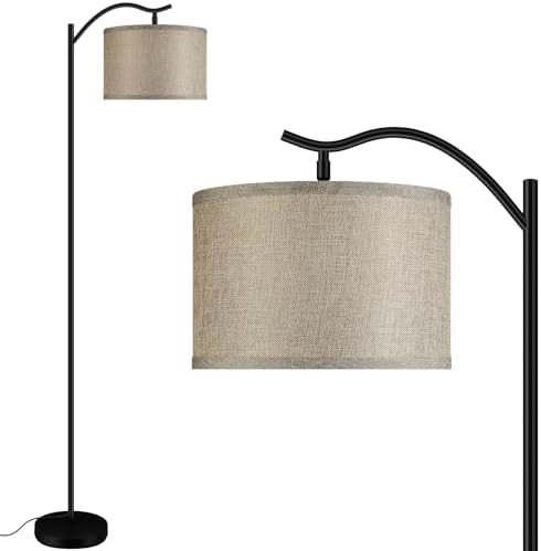 BoostArea LED Arched Floor Lamp with Fabric Linen Shade by BoostArea