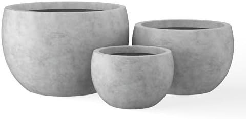 Kante Set of 3 Pale Gray Concrete Bowl Planters 20" 15.7" 11.8" Dia by Unknown